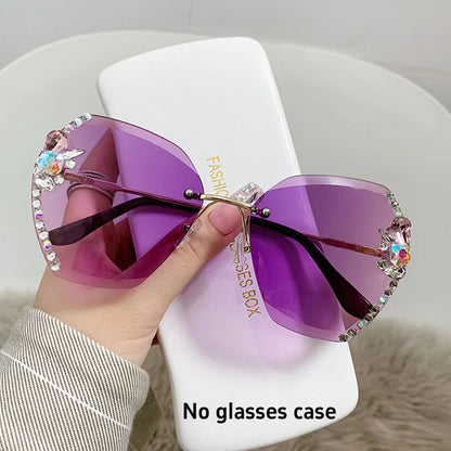 Y2K slim crystal rimless sunglasses. by MadisonnSavannahBoutique