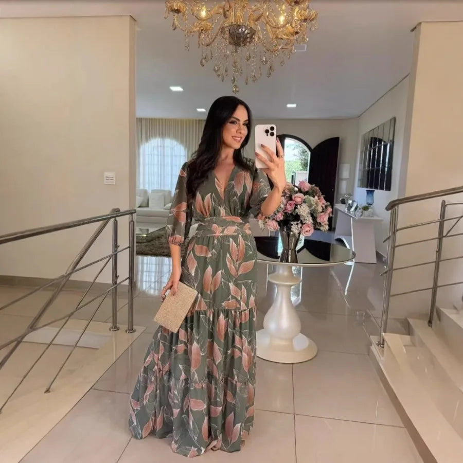 V-neck fashionable long dress by MadisonnSavannahBoutique