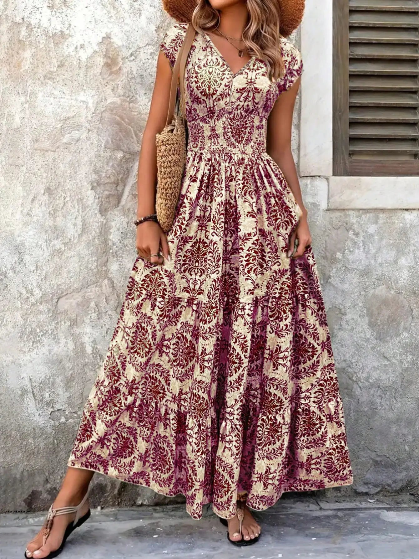 Women's V-Neck Floral Print Maxi Dress Bohemian Style by MadisonnSavannahBoutique