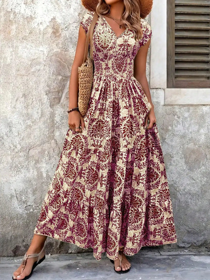 Women's V-Neck Floral Print Maxi Dress Bohemian Style by MadisonnSavannahBoutique