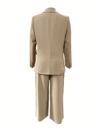 wo-Piece Suit Single Button Blazer And Wide Leg Trousers by MadisonnSavannahBoutique