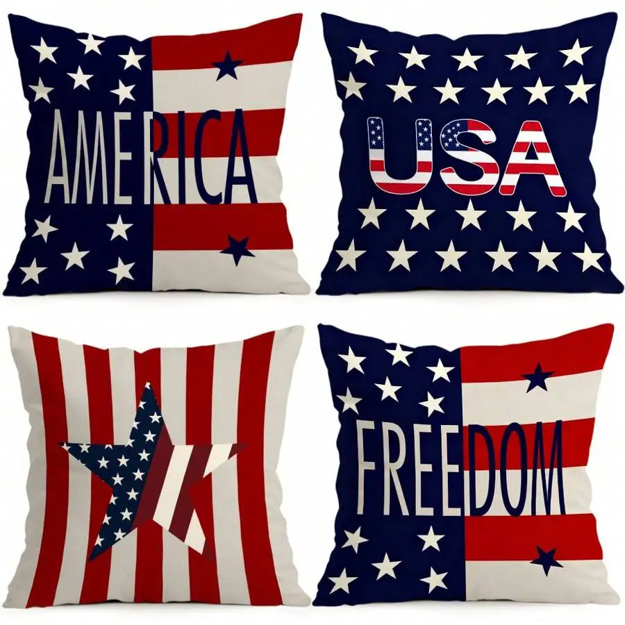 4pcs Patriotic 4th of July Pillow Covers, 18x18 Inch by MadisonnSavannahBoutique