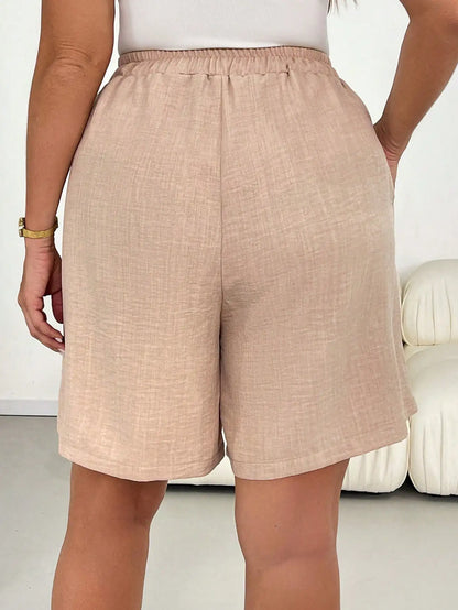 Casual Elastic Waist Drawstring Beige Shorts by MadisonnSavannahBoutique