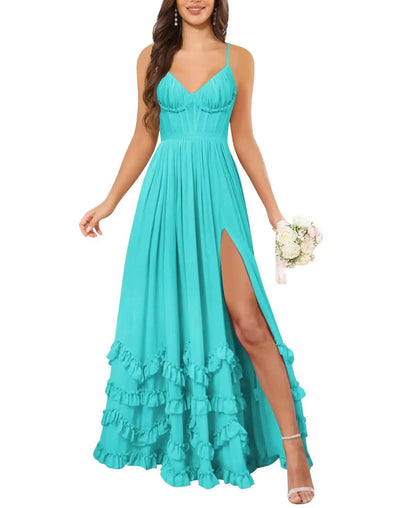 Floral Ruffle Spaghetti Straps V-Neck Maxi Dress by MadisonnSavannahBoutique