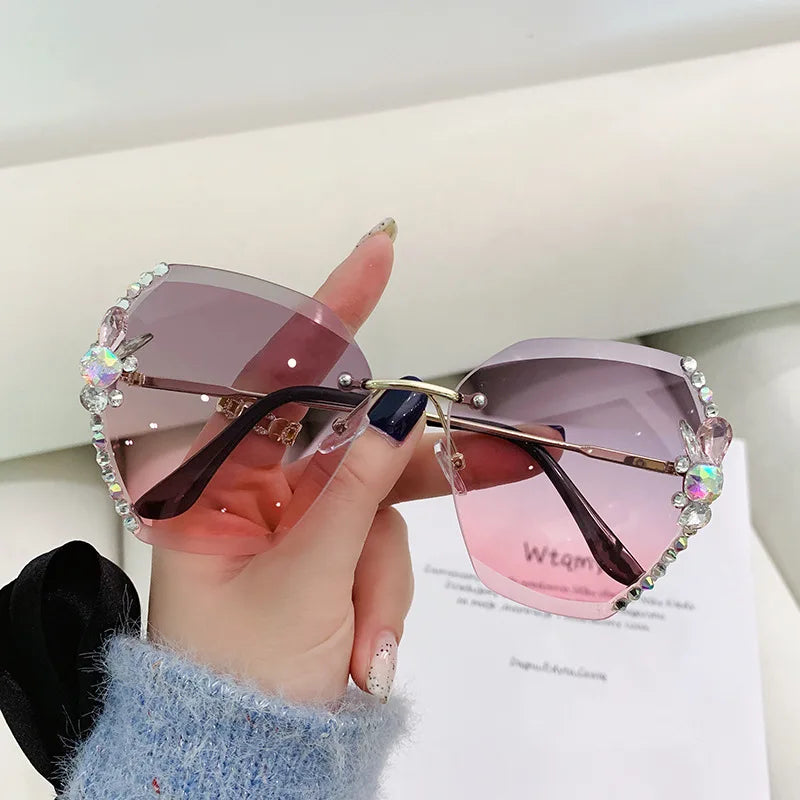 Y2K slim crystal rimless sunglasses. by MadisonnSavannahBoutique