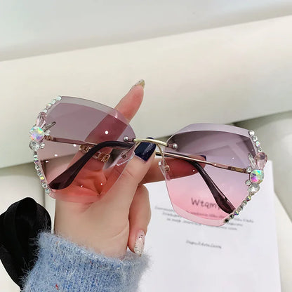 Y2K slim crystal rimless sunglasses. by MadisonnSavannahBoutique