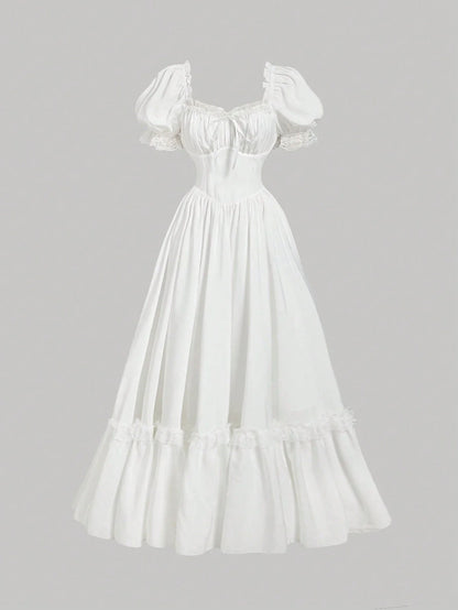 Maxi Dress With Puffed Sleeves, Square Neck, Ruched Bodice, Elegant Style by MadisonnSavannahBoutique