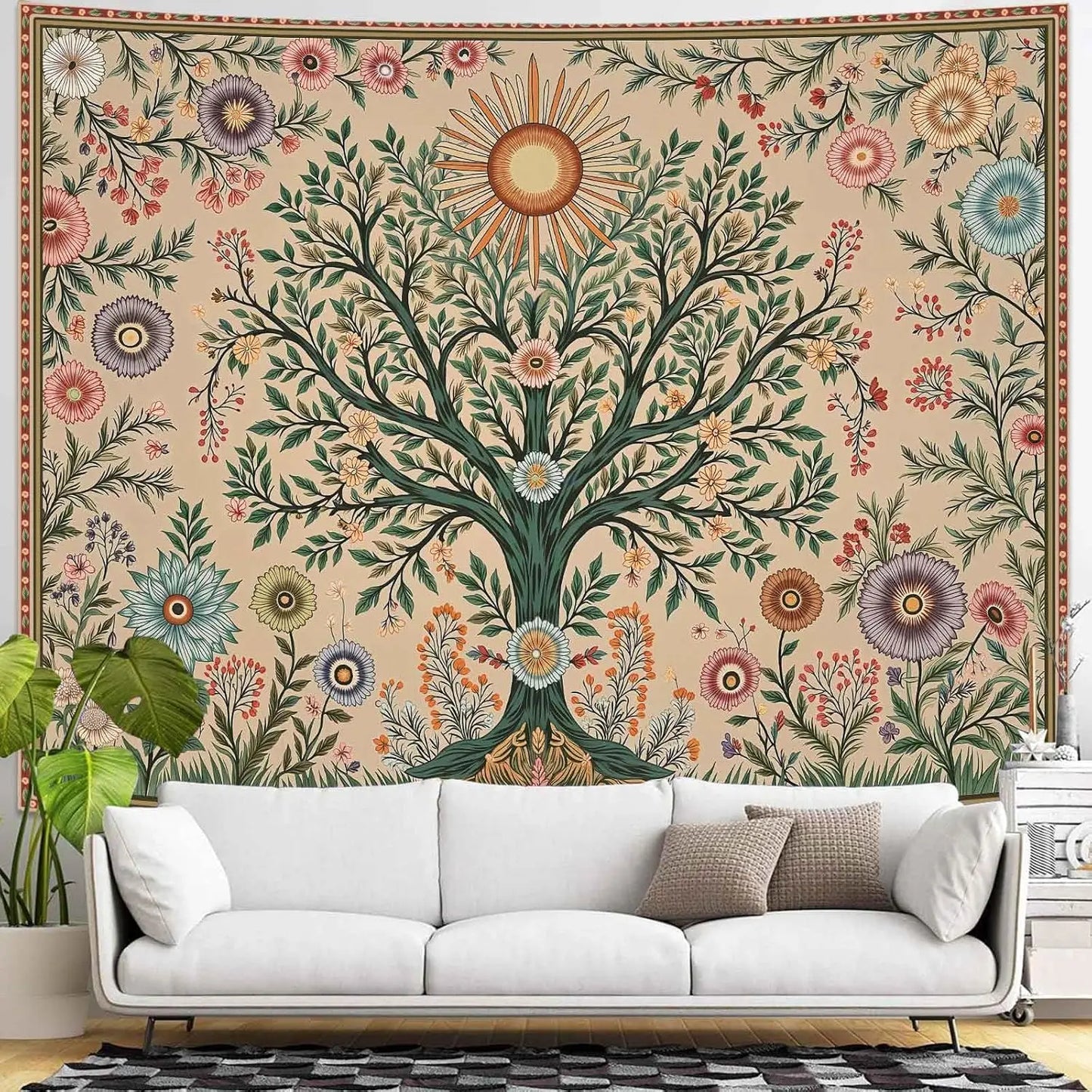 Celestial Sun & Floral Boho Decor 48x36in by MadisonnSavannahBoutique