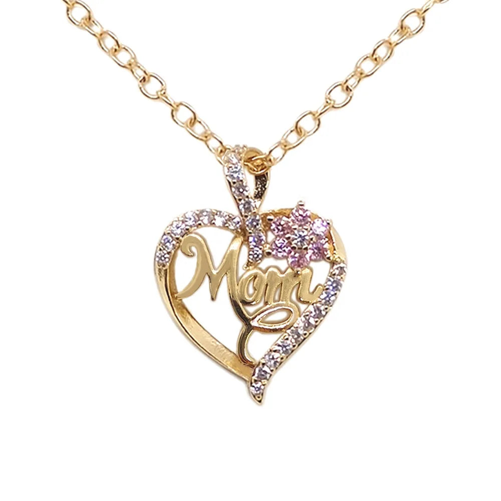 Mom Heart Necklace, Rhinestone Heart Pendant, Perfect Mother's Day Gift by MadisonnSavannahBoutique