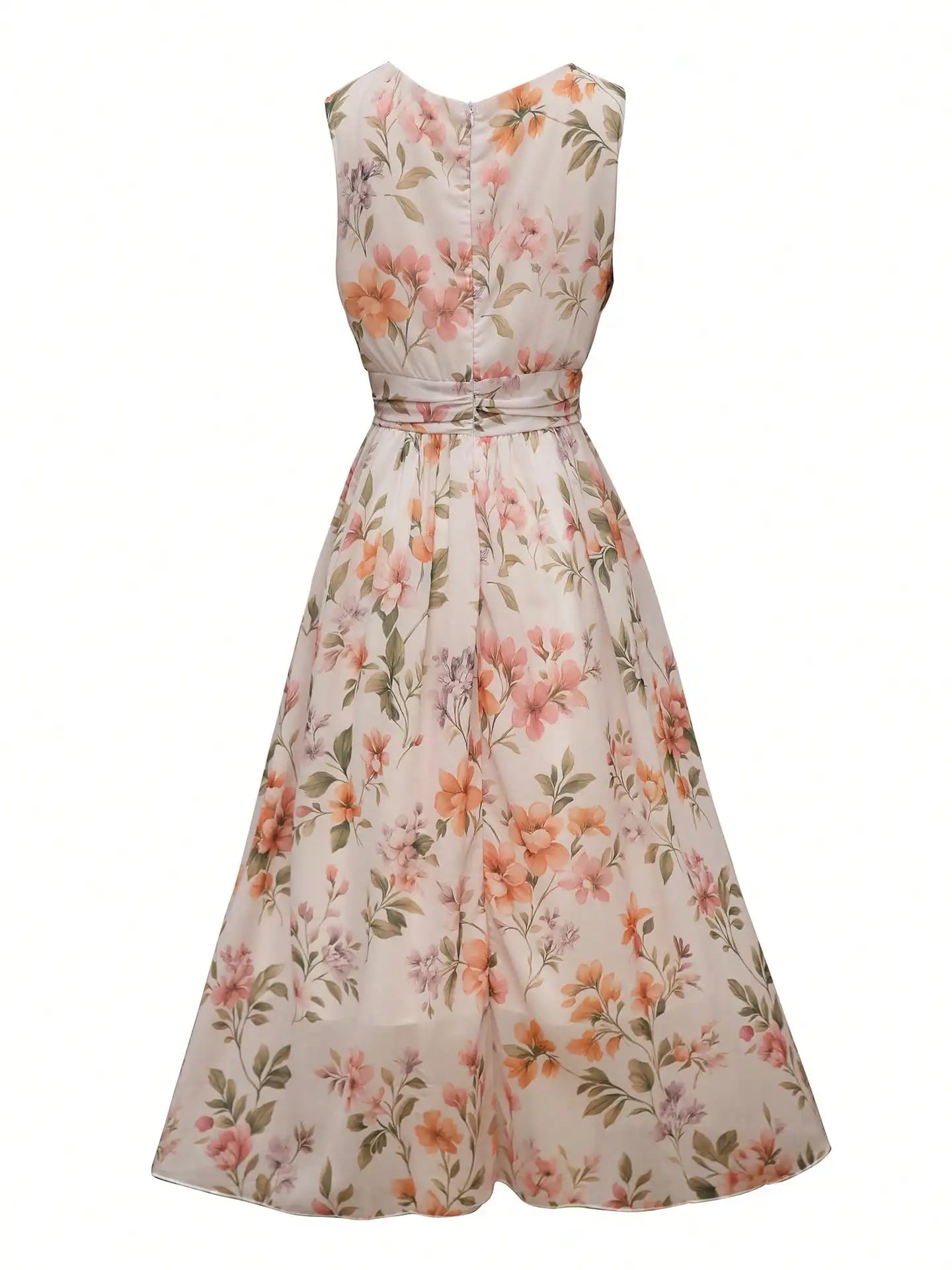 Floral Print V-Neck Wrap Pleated Sleeveless Midi Dress by MadisonnSavannahBoutique