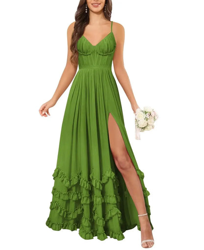 Floral Ruffle Spaghetti Straps V-Neck Maxi Dress by MadisonnSavannahBoutique