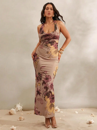 Floral Print Halter Neck Maxi Dress by MadisonnSavannahBoutique