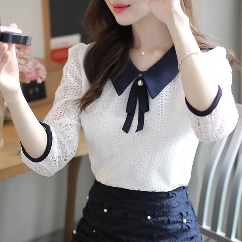 Peter Pan Collar Solid Color Half Sleeve Lace by MadisonnSavannahBoutique