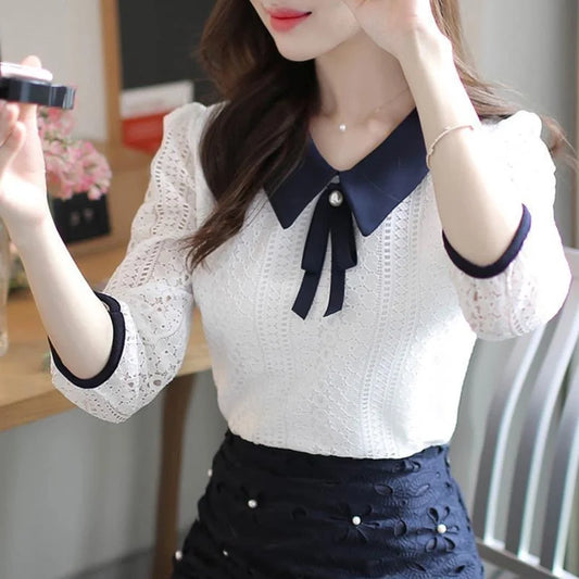 Peter Pan Collar Solid Color Half Sleeve Lace by MadisonnSavannahBoutique