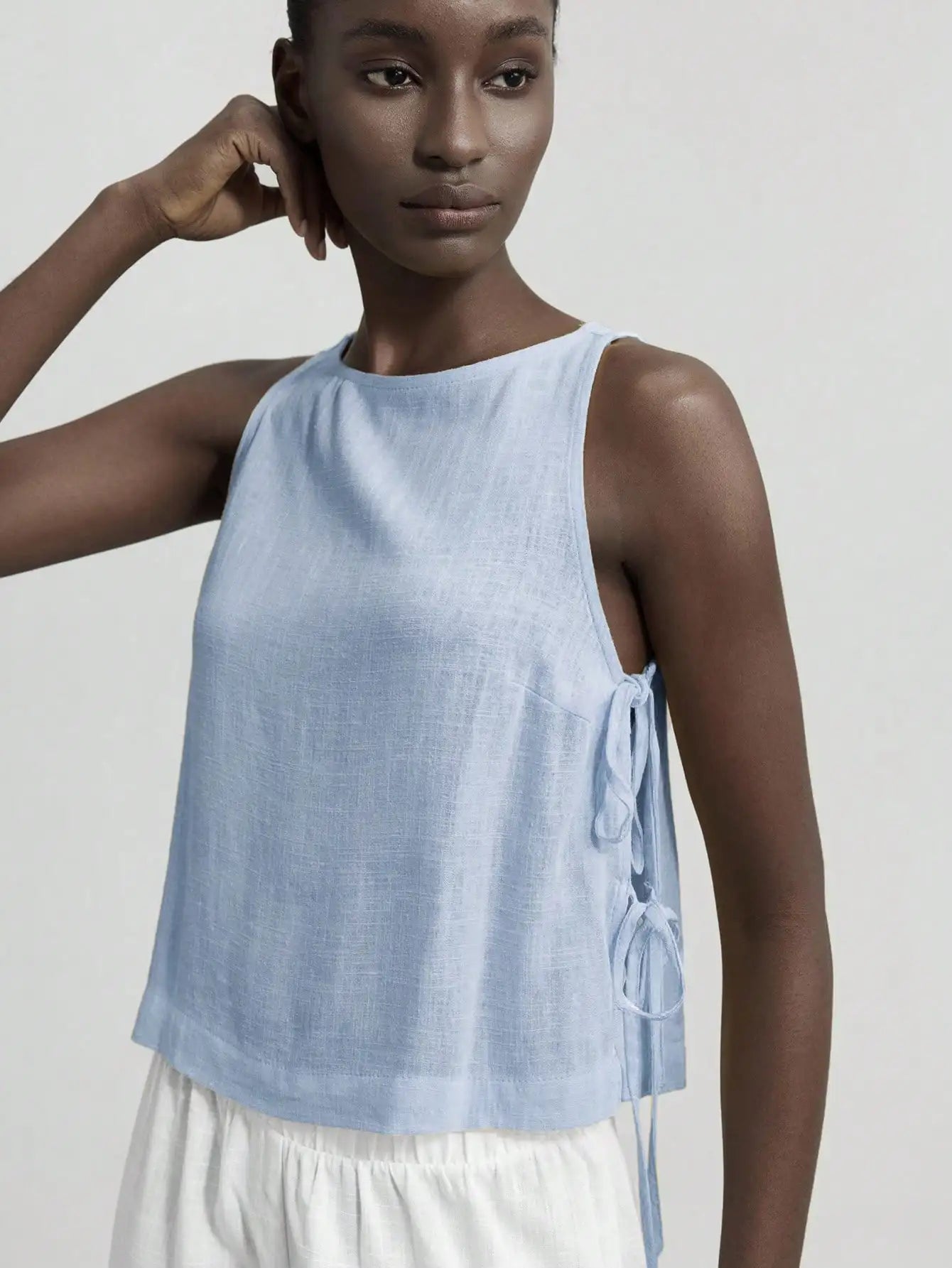 Linen Sleeveless Tank Top With Side Bow Tie Detail Boho by MadisonnSavannahBoutique
