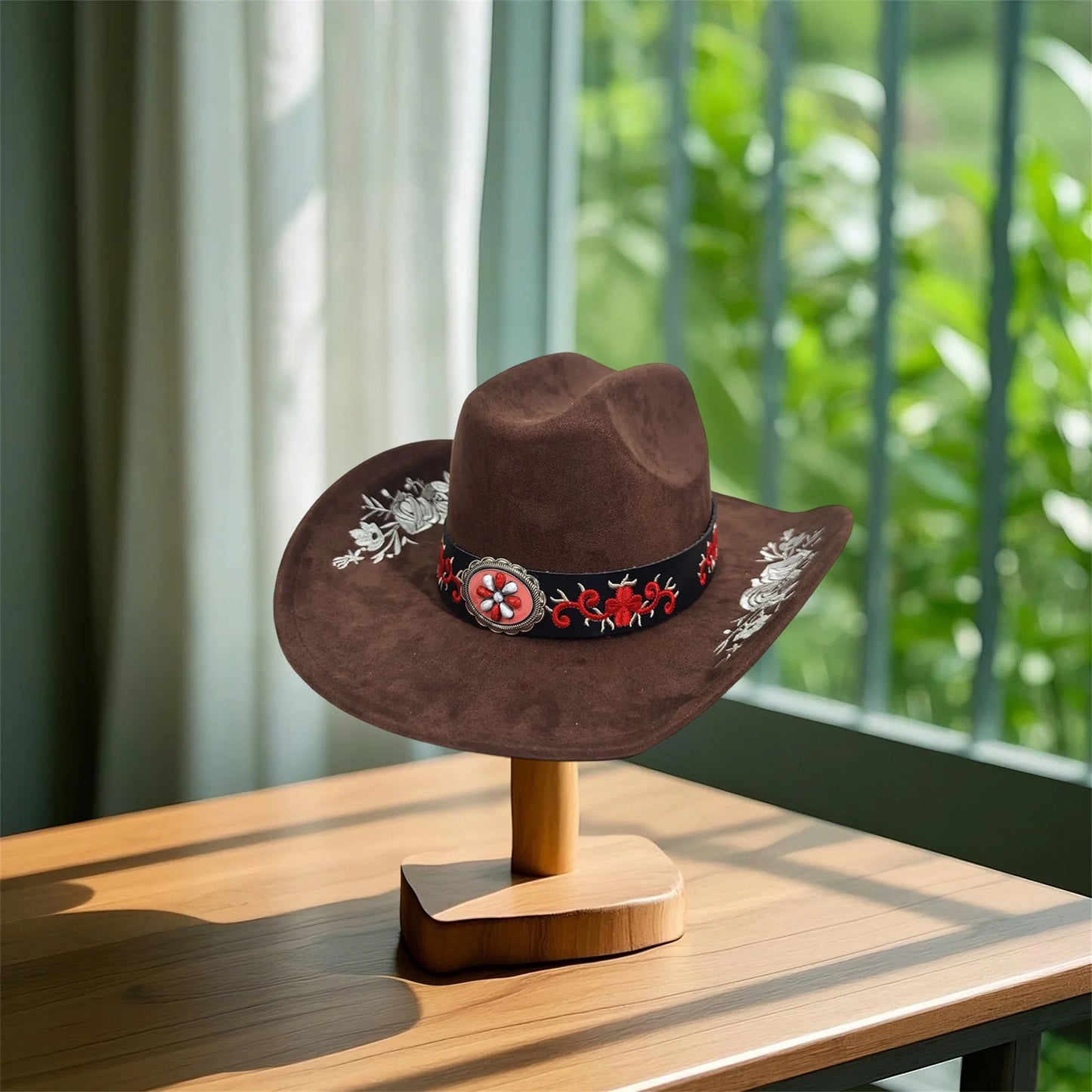 Vintage Boho Style Unisex with Embroidered Floral Design and Wide Brim by MadisonnSavannahBoutique