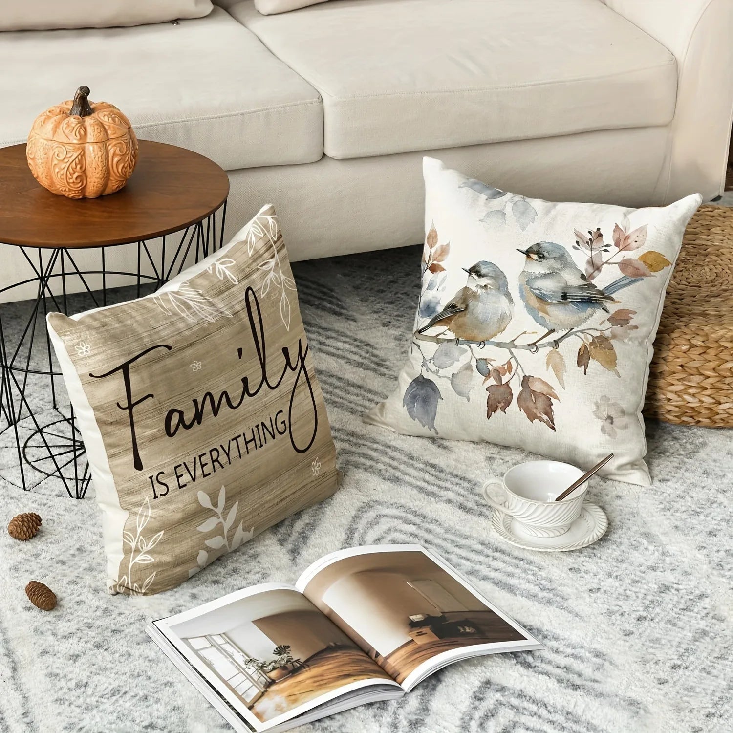 Bird Flower Pattern Soft Comfortable Cushion Cover ,18x18 inch by MadisonnSavannahBoutique