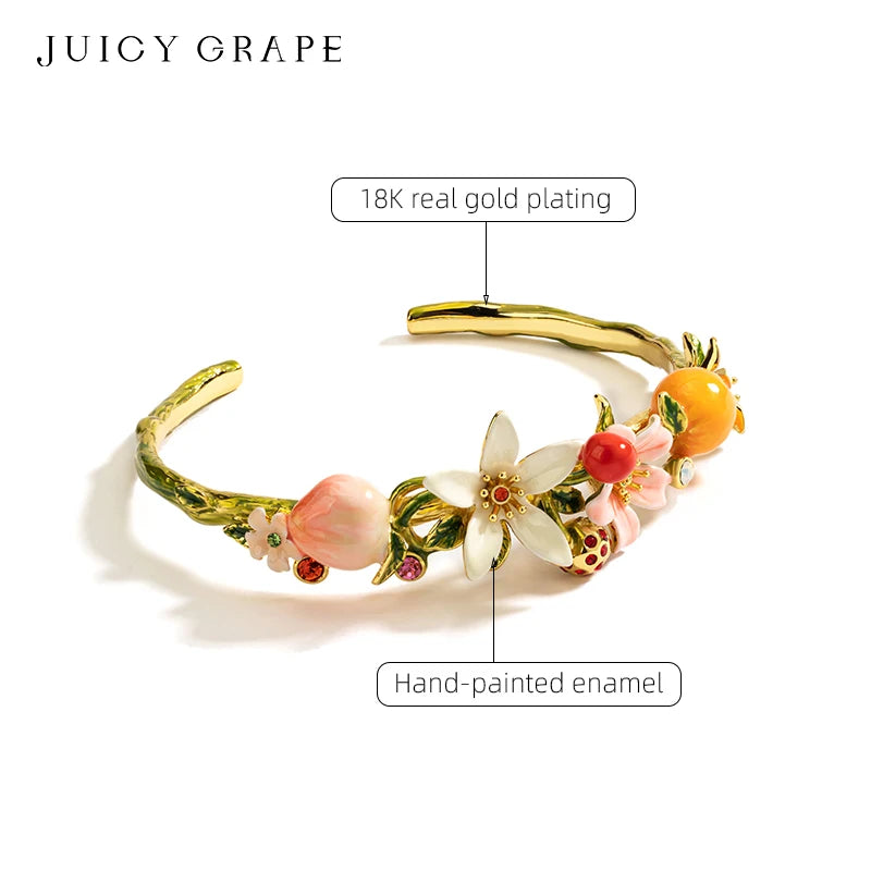 Bangles Peaches Oranges Cherries Flowers Fruit Series Enamel Bracelet by MadisonnSavannahBoutique