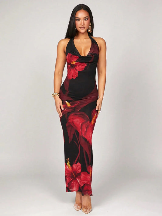Floral Print Halter Neck Maxi Dress by MadisonnSavannahBoutique