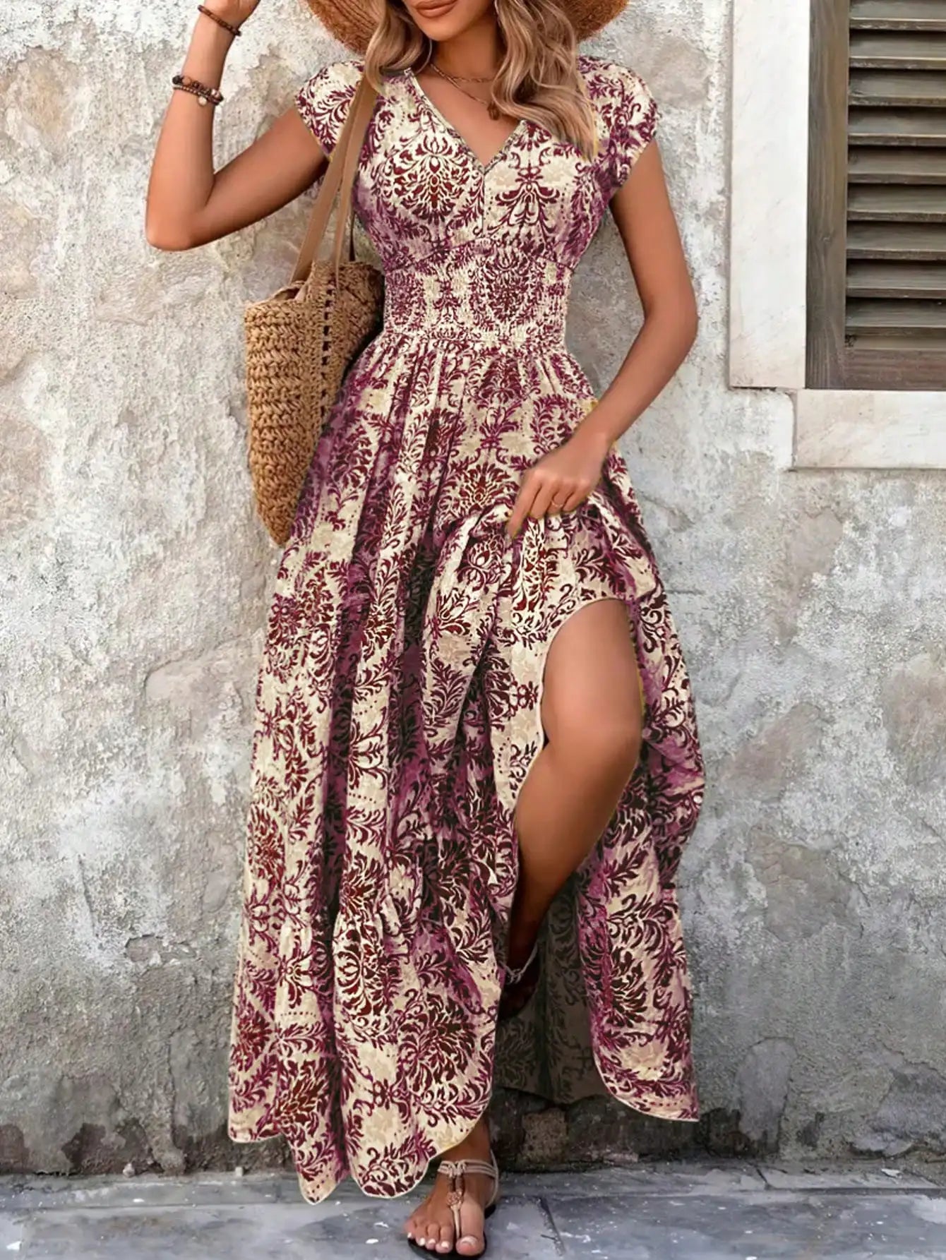 Women's V-Neck Floral Print Maxi Dress Bohemian Style by MadisonnSavannahBoutique