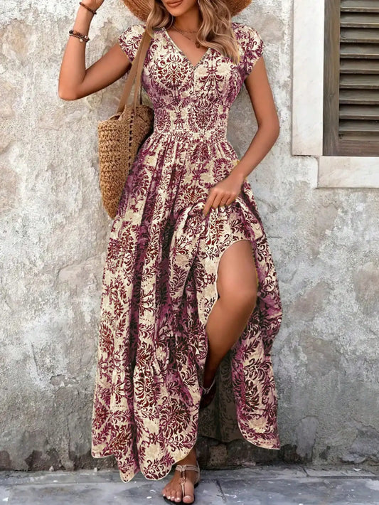 Women's V-Neck Floral Print Maxi Dress Bohemian Style by MadisonnSavannahBoutique