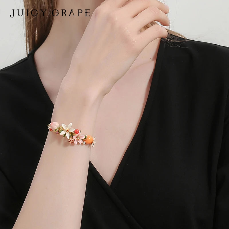 Bangles Peaches Oranges Cherries Flowers Fruit Series Enamel Bracelet by MadisonnSavannahBoutique