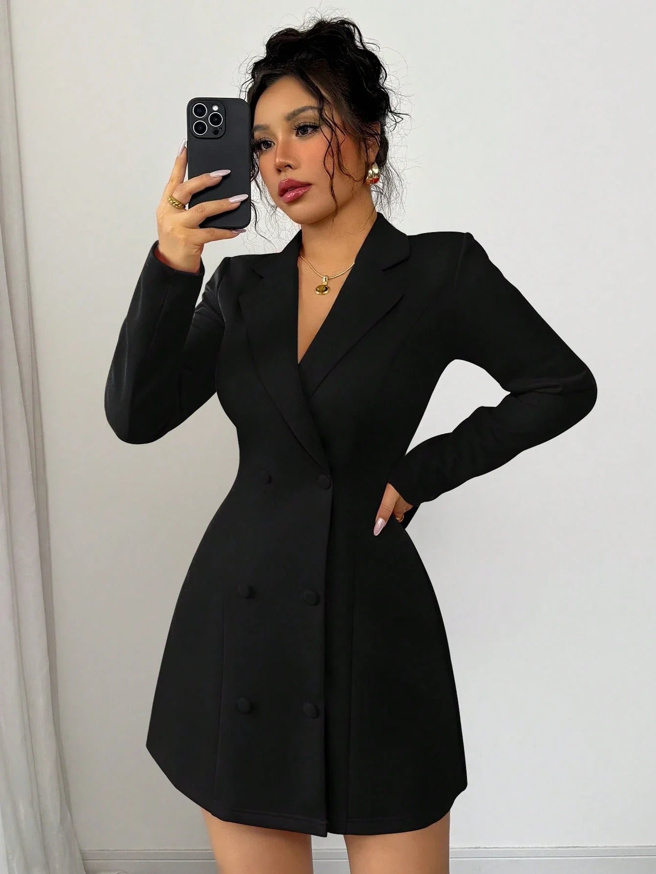 Double-Breasted Deep V-Neck Bow Back Mini Dress by MadisonnSavannahBoutique