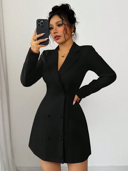 Double-Breasted Deep V-Neck Bow Back Mini Dress by MadisonnSavannahBoutique
