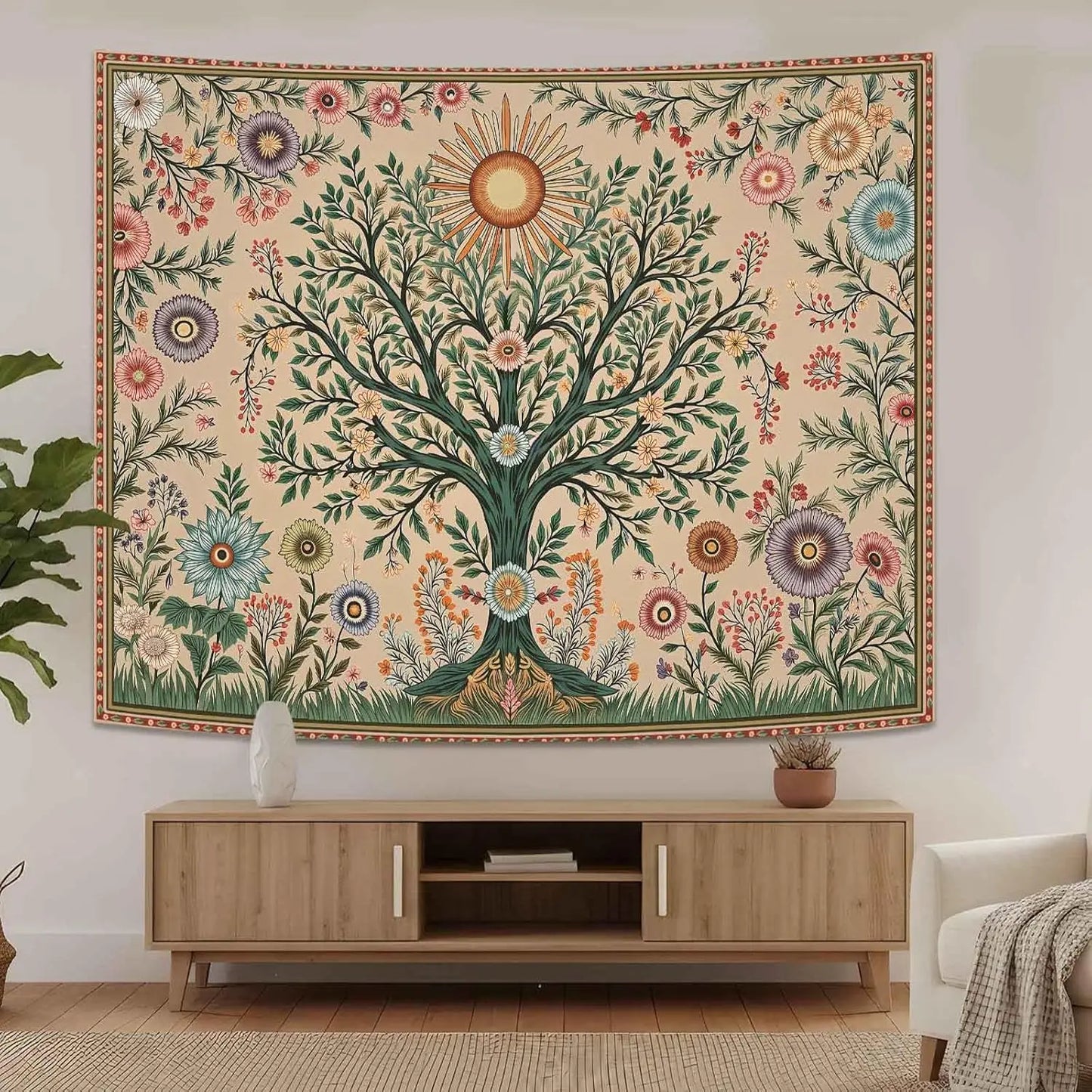 Celestial Sun & Floral Boho Decor 48x36in by MadisonnSavannahBoutique