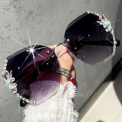 Y2K slim crystal rimless sunglasses. by MadisonnSavannahBoutique