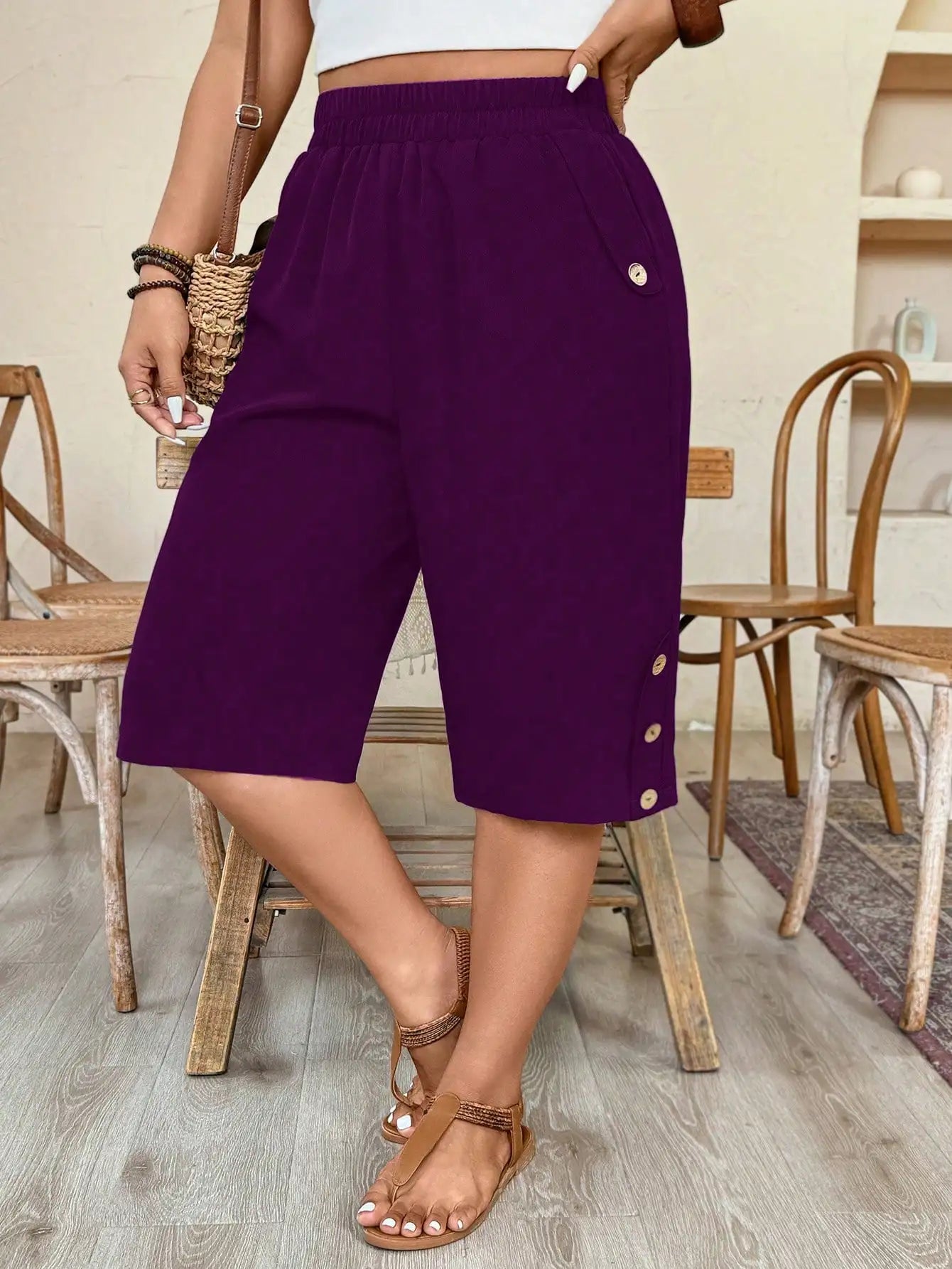 Plus Size Casual Elastic Waist Shorts