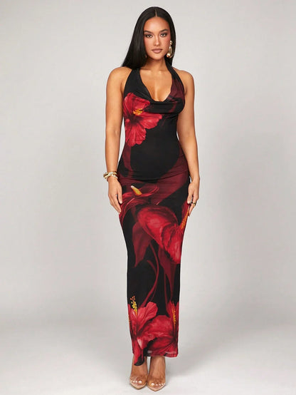 Floral Print Halter Neck Maxi Dress by MadisonnSavannahBoutique