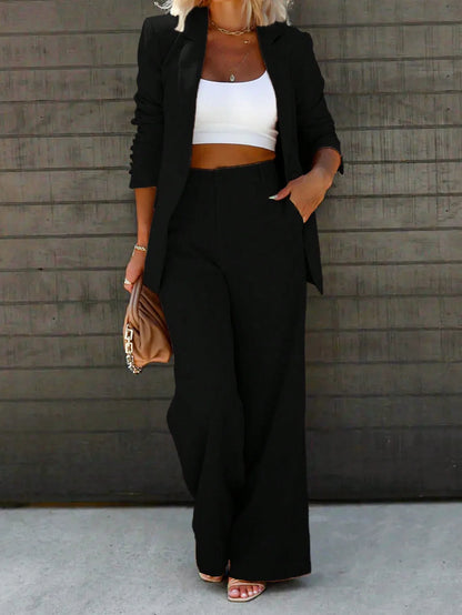 wo-Piece Suit Single Button Blazer And Wide Leg Trousers by MadisonnSavannahBoutique