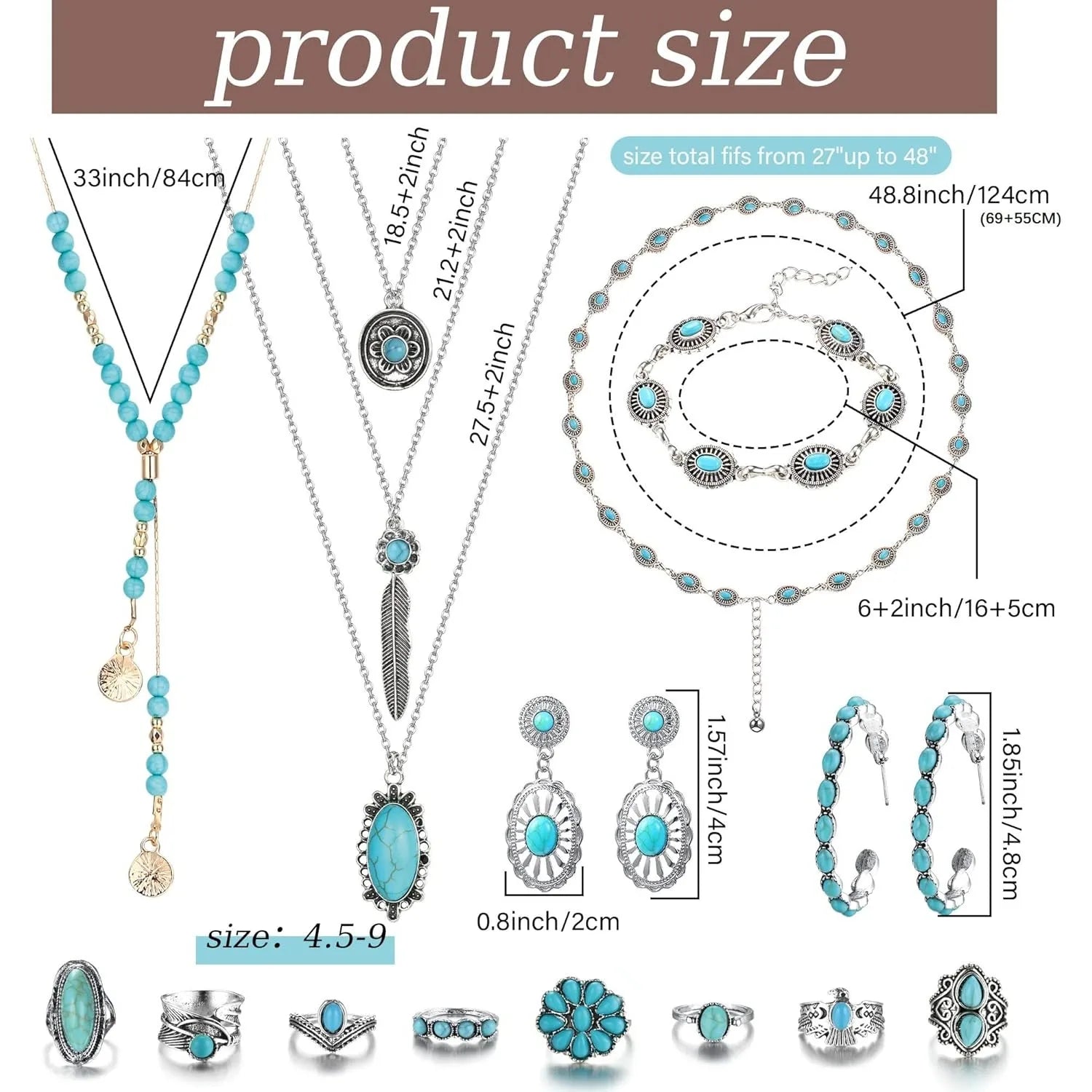 Bohemian Jewelry Set for Women Turquoise Belt, Rings, Necklace, Earrings, Bracelet by MadisonnSavannahBoutique