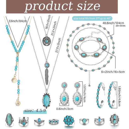 Bohemian Jewelry Set for Women Turquoise Belt, Rings, Necklace, Earrings, Bracelet by MadisonnSavannahBoutique