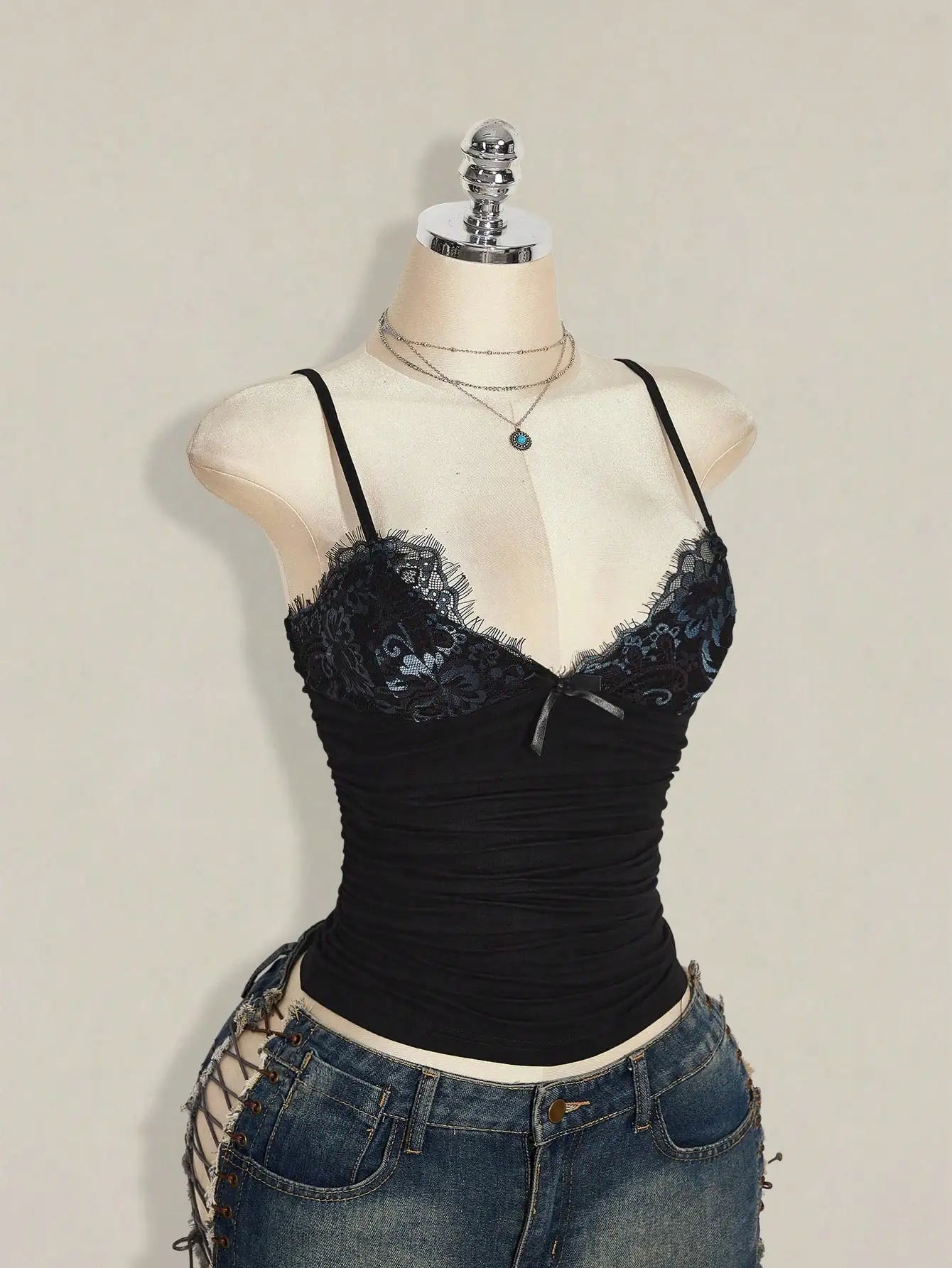 Lace Pleated Cami Tank Top by MadisonnSavannahBoutique