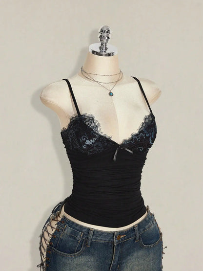 Lace Pleated Cami Tank Top by MadisonnSavannahBoutique