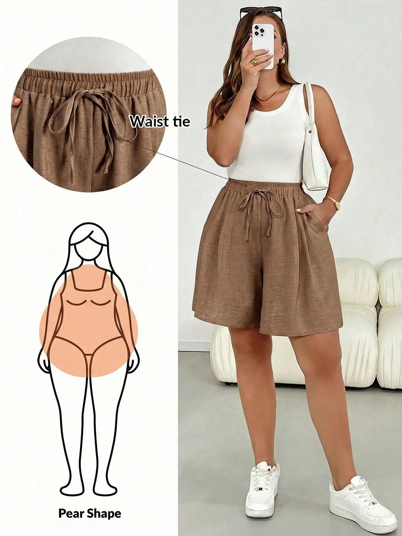Casual Elastic Waist Drawstring Beige Shorts by MadisonnSavannahBoutique