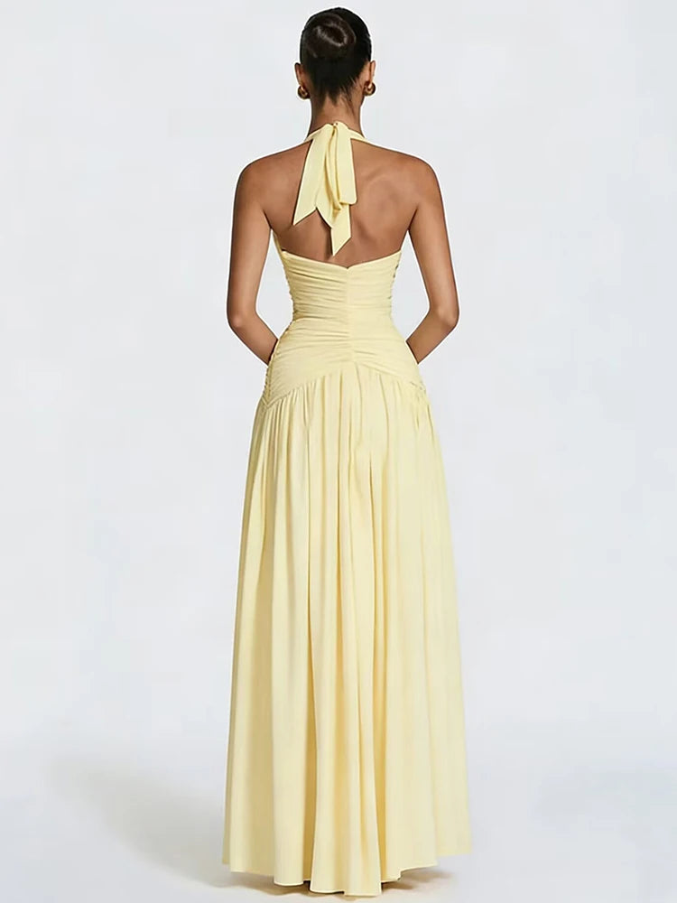 Off-shoulder Sleeveless High Split Pleated Dress by MadisonnSavannahBoutique