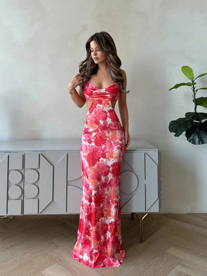 Elegant Floral Print Backless Maxi Dress by MadisonnSavannahBoutique