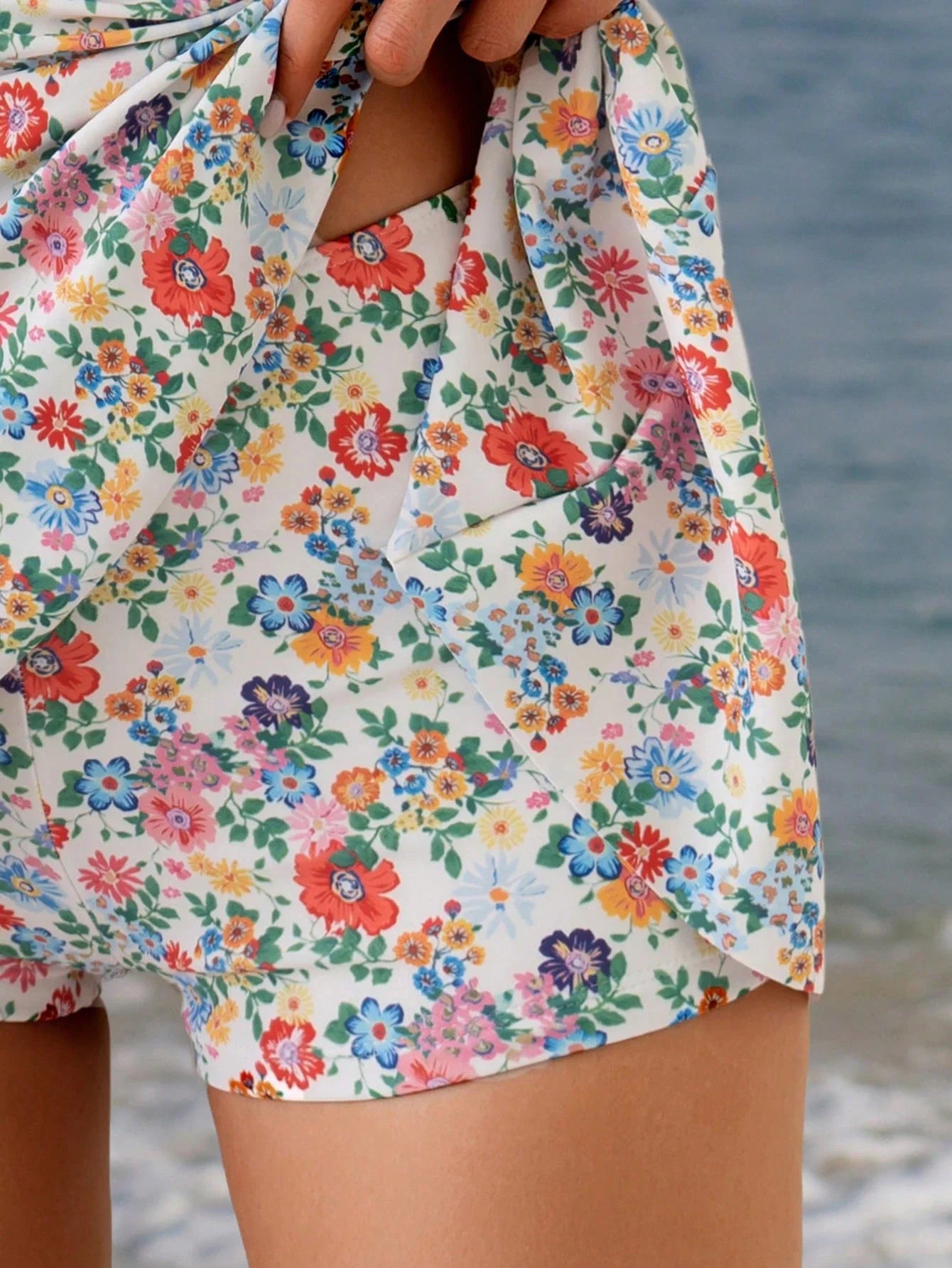 Floral Ruched Waist Beach Dress With Shorts by MadisonnSavannahBoutique