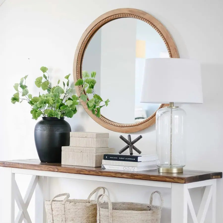 24 inch Circle Rustic Farmhouse Natural Wooden Frame Mirror by MadisonnSavannahBoutique