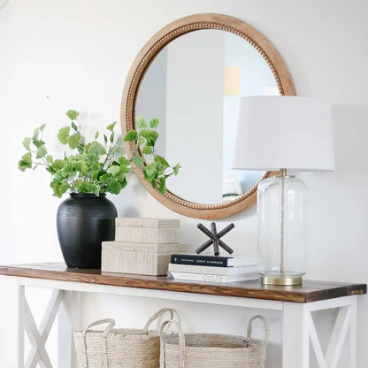 24 inch Circle Rustic Farmhouse Natural Wooden Frame Mirror by MadisonnSavannahBoutique