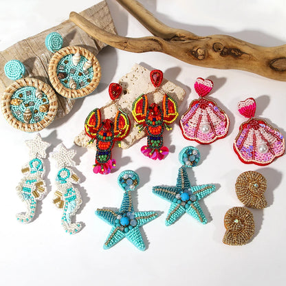 Bohemian Starfish Lobster Conch Seed Bead Drop Earrings Handmade by MadisonnSavannahBoutique