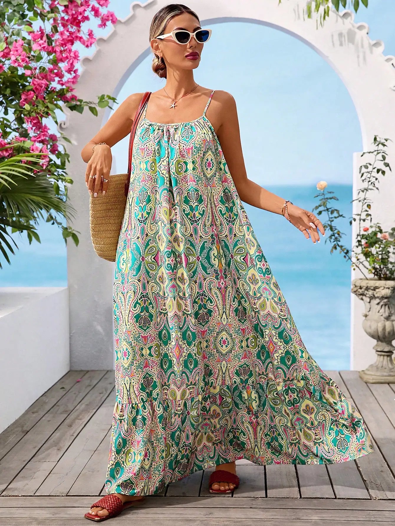 Sleeveless Boho Maxi Dress With Vibrant Paisley Print by MadisonnSavannahBoutique
