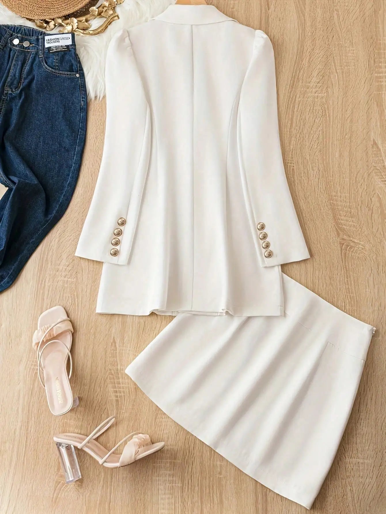Double-Breasted Blazer And Skirt 2-Piece Suit Set by MadisonnSavannahBoutique