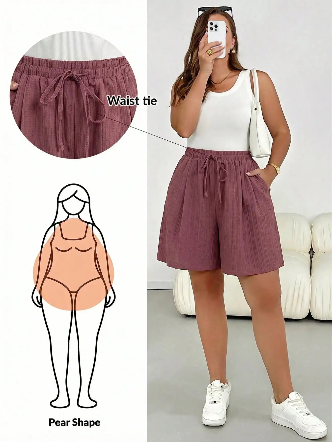 Casual Elastic Waist Drawstring Beige Shorts by MadisonnSavannahBoutique