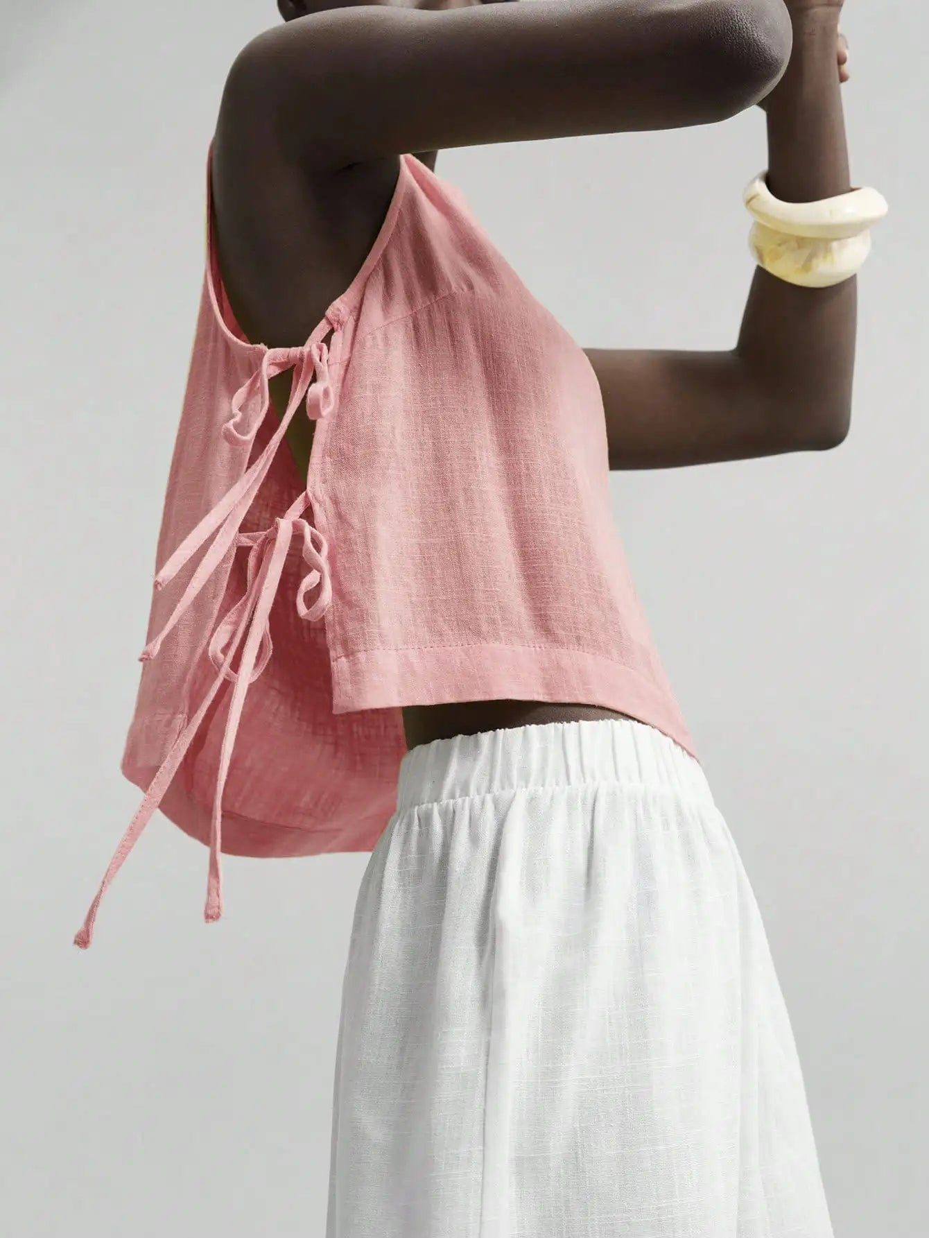 Linen Sleeveless Tank Top With Side Bow Tie Detail Boho by MadisonnSavannahBoutique