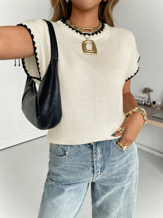 Round Neck Short Sleeve Knitted Top by MadisonnSavannahBoutique