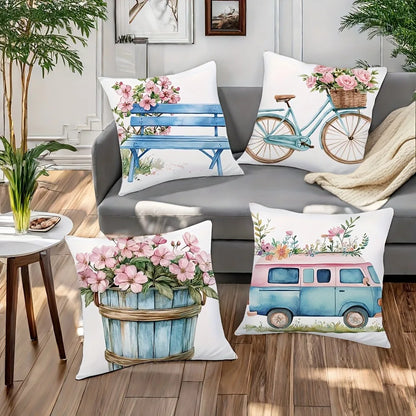 4pcs Contemporary Floral Bicycle Pillow Covers 18x18 Inch by MadisonnSavannahBoutique